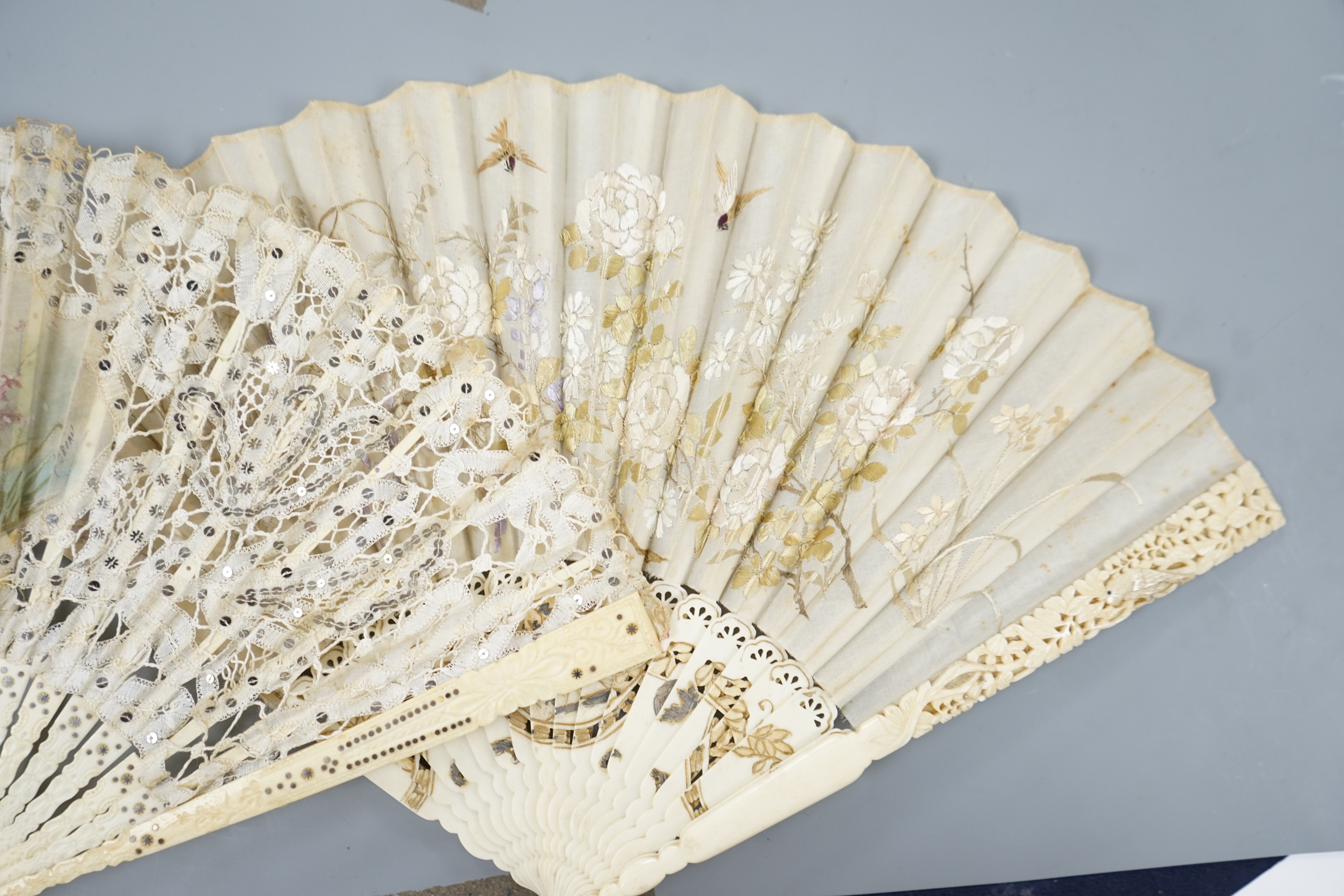 A collection of 10 fans, including some ivory and bone, 19th/early 20th century